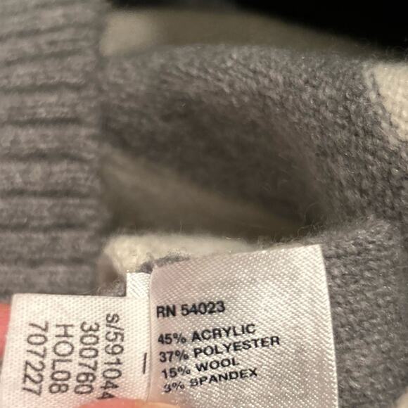 Gap Wool Grey White Striped V-Neck Long Sleeve Sweater Winter Fall Size Large - Picture 7 of 8